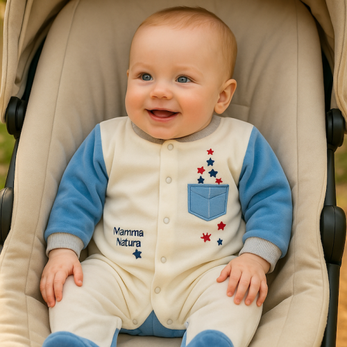Βρεφικό Ολόσωμο Φορμάκι Βαμβακερό Vrefiko-Olosomo-Formaki-Bodysuit blue pocket